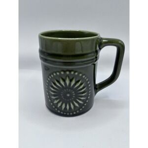 Vtg Secla Portugal Glazed Pottery Coffee Mug Embossed‎ Starburst Green 70's
